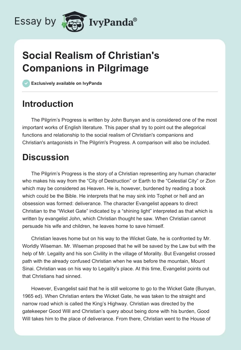 Social Realism of Christian's Companions in Pilgrimage. Page 1