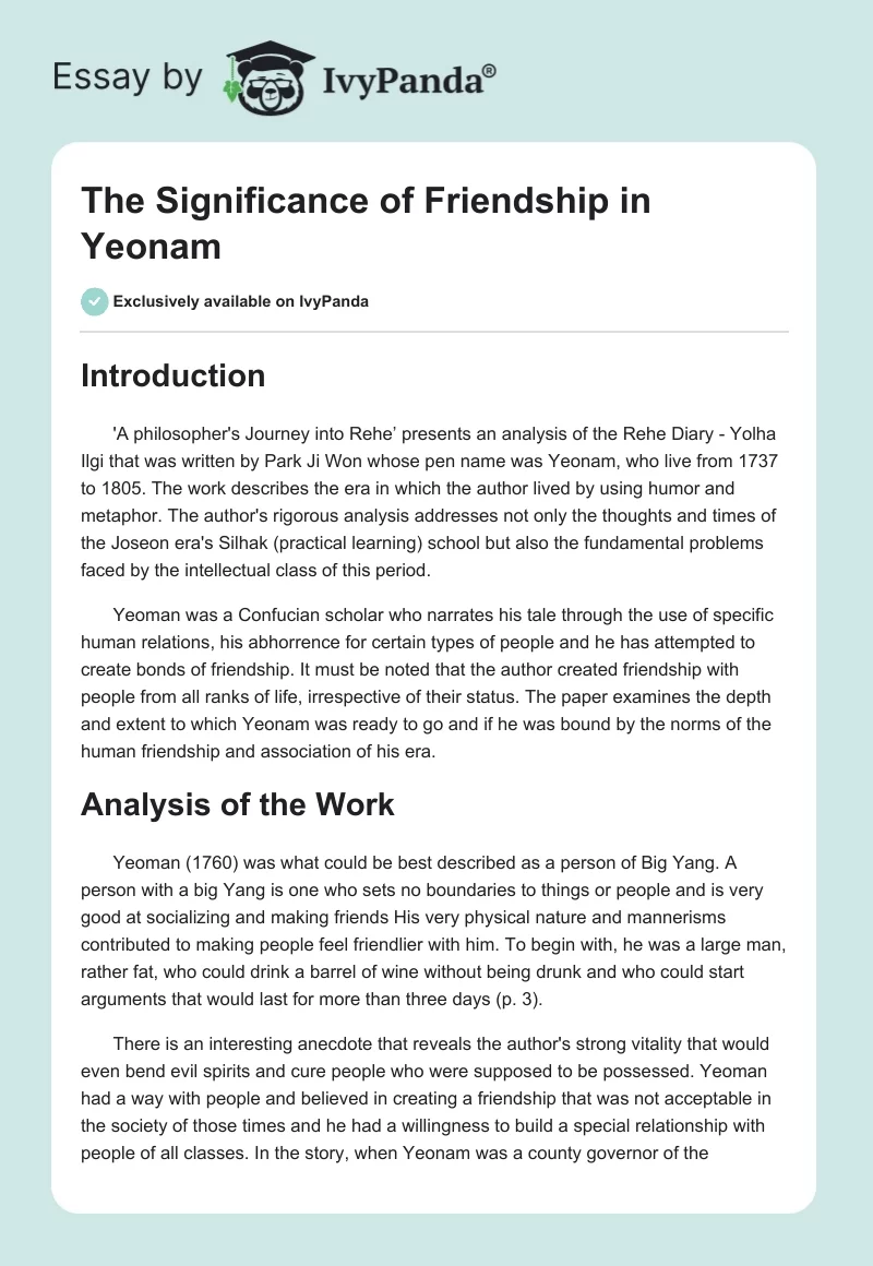 The Significance of Friendship in Yeonam. Page 1