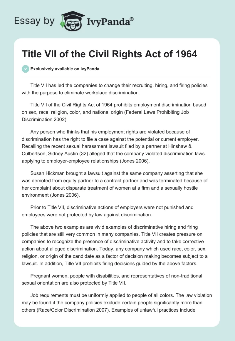 Title VII of the Civil Rights Act of 1964. Page 1