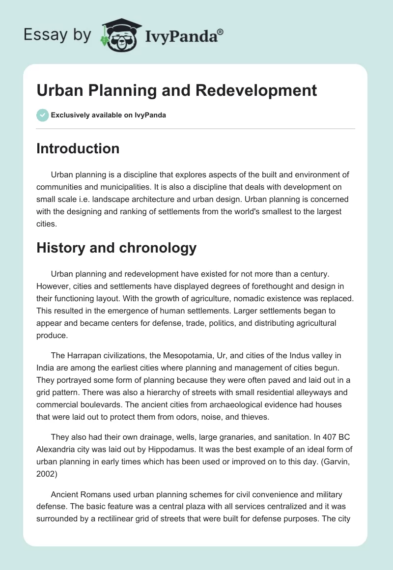 Urban Planning and Redevelopment. Page 1