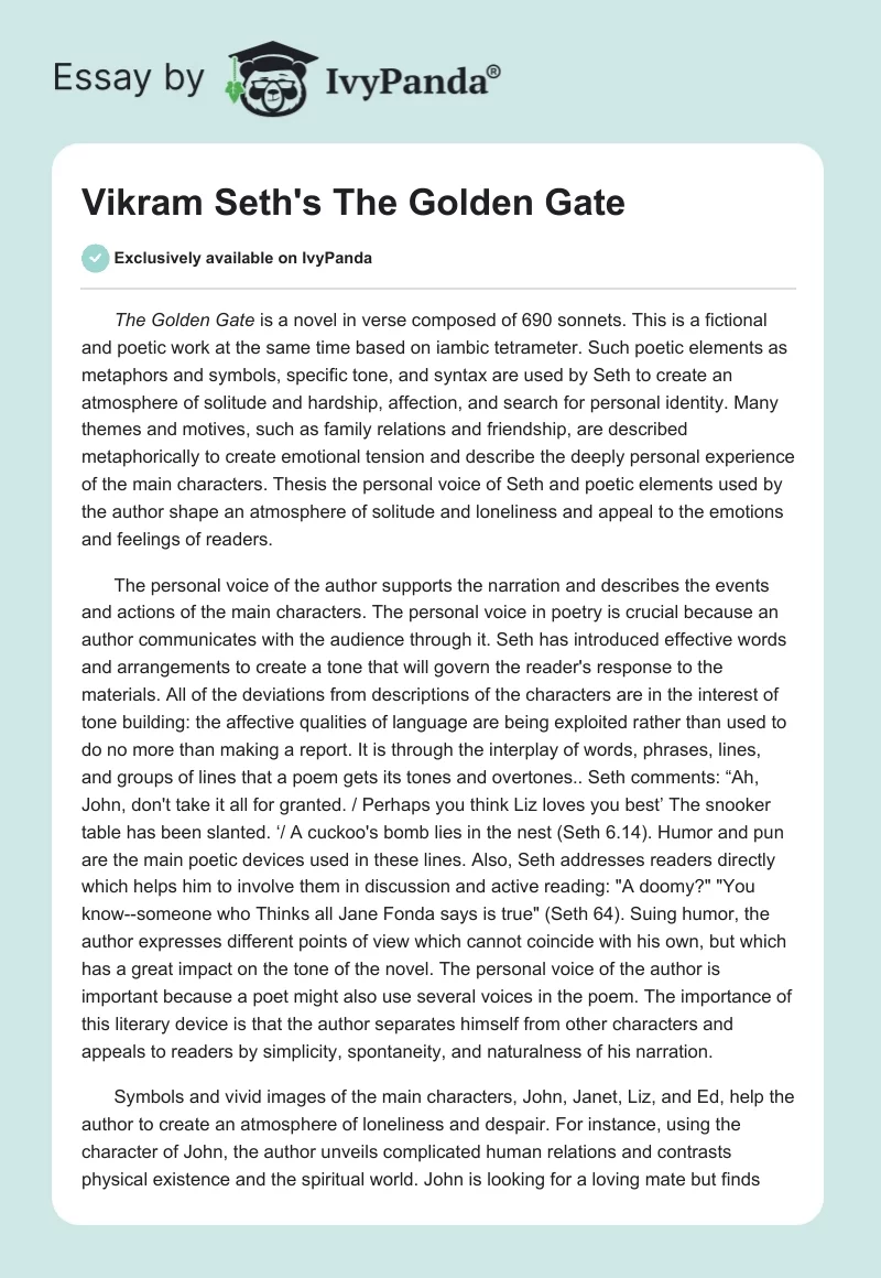Vikram Seth's "The Golden Gate". Page 1