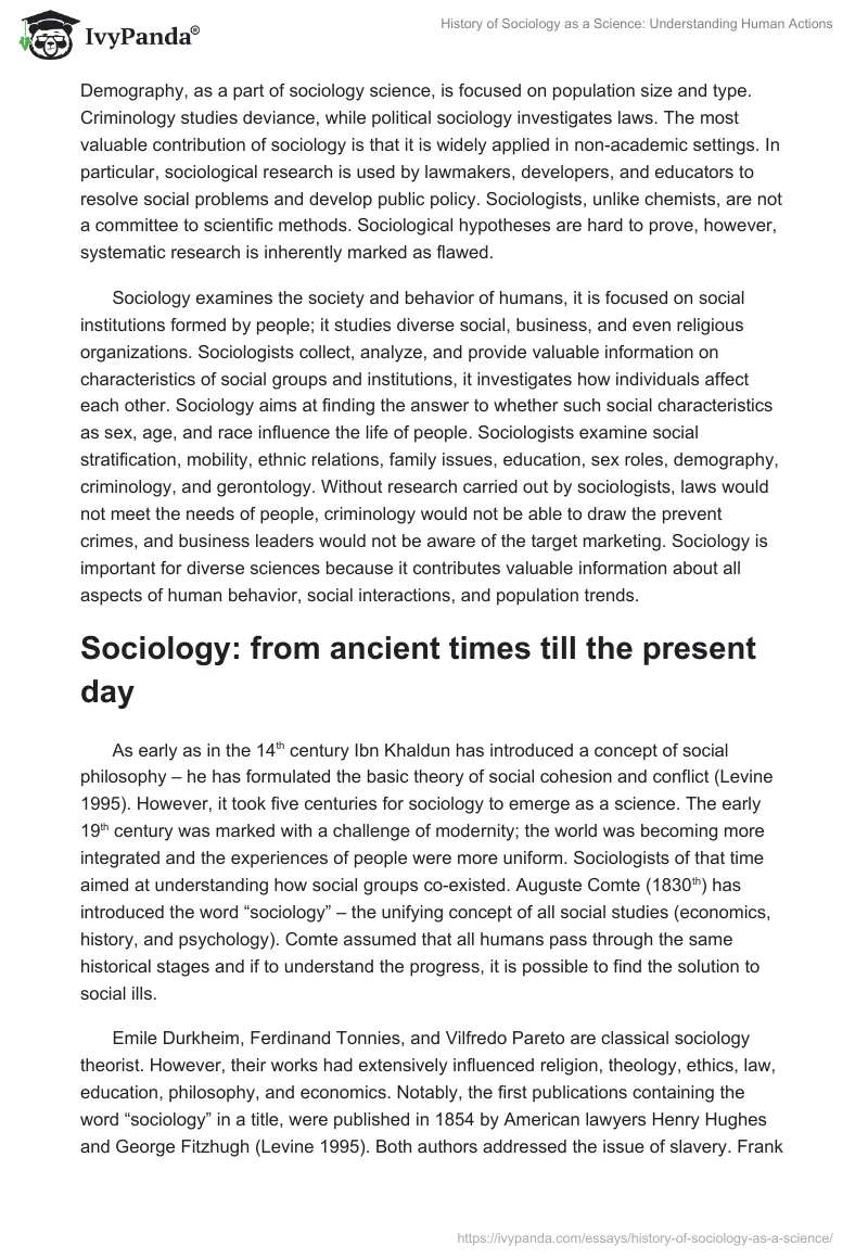 History of Sociology as a Science: Understanding Human Actions. Page 2