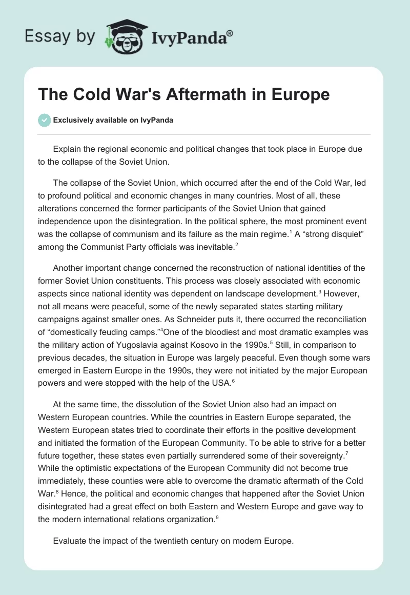 The Cold War's Aftermath in Europe. Page 1