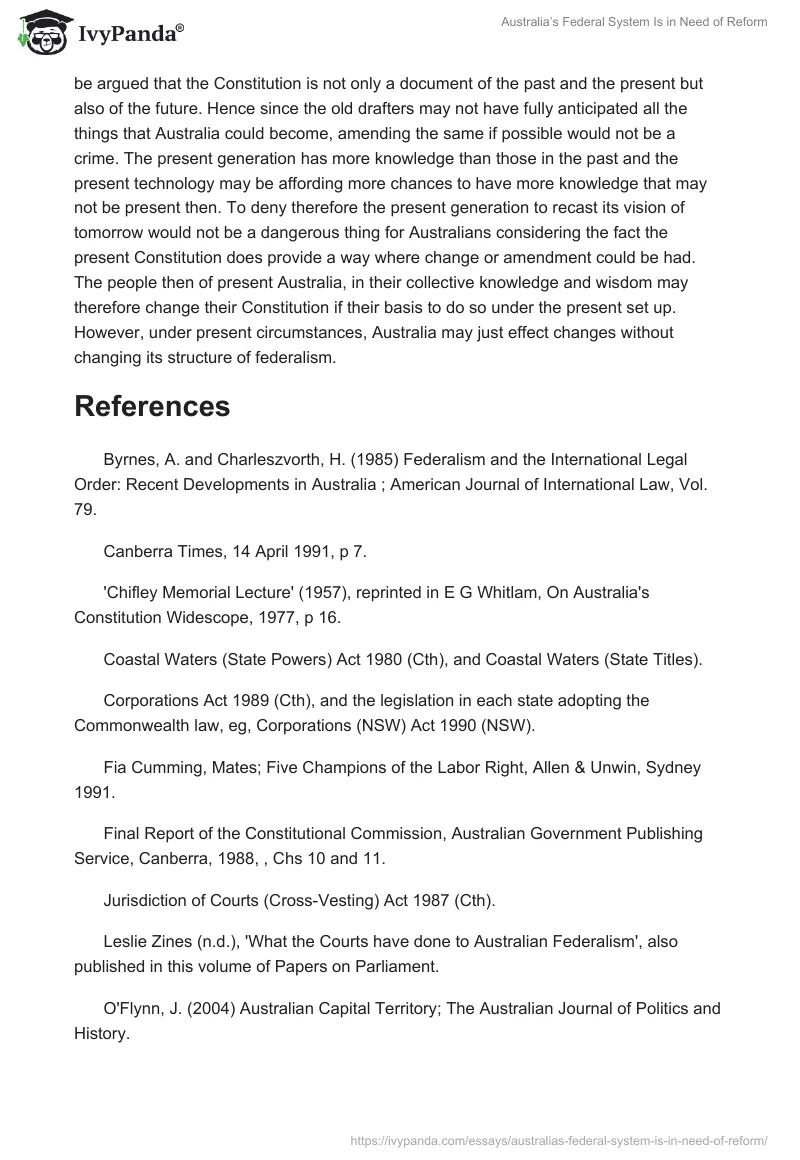 Australia’s Federal System Is in Need of Reform. Page 4