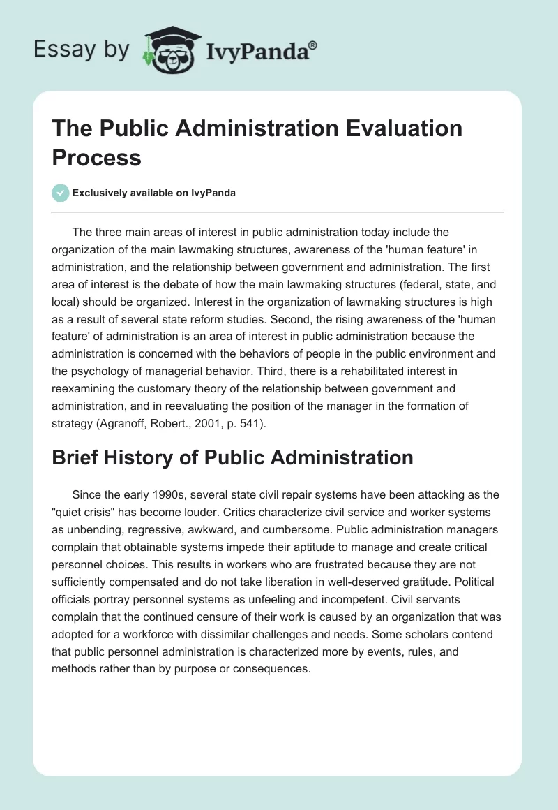 The Public Administration Evaluation Process. Page 1