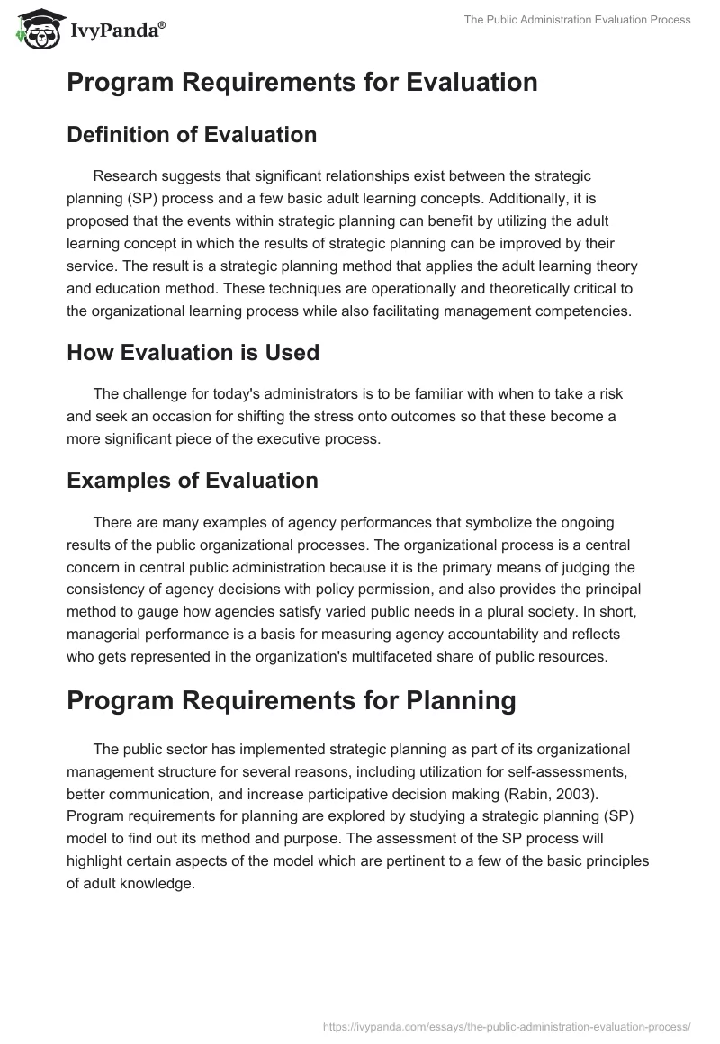 The Public Administration Evaluation Process. Page 2