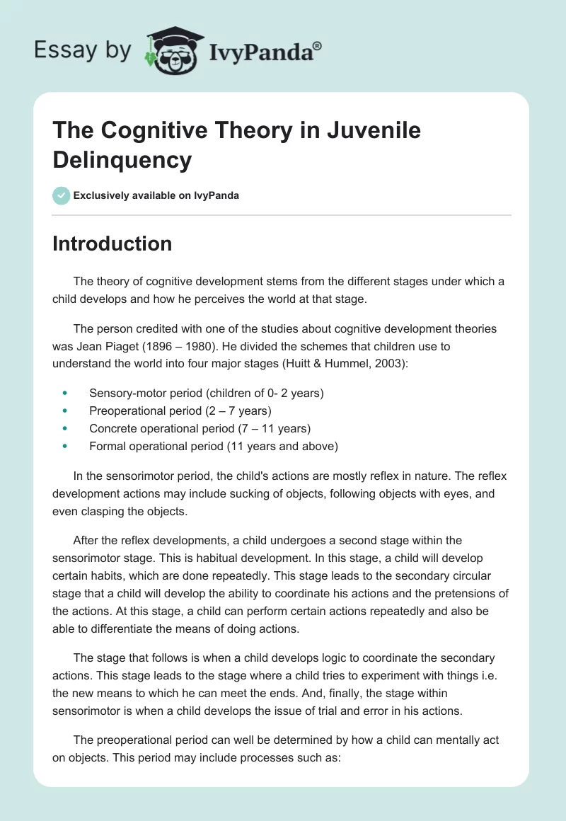 The Cognitive Theory in Juvenile Delinquency. Page 1