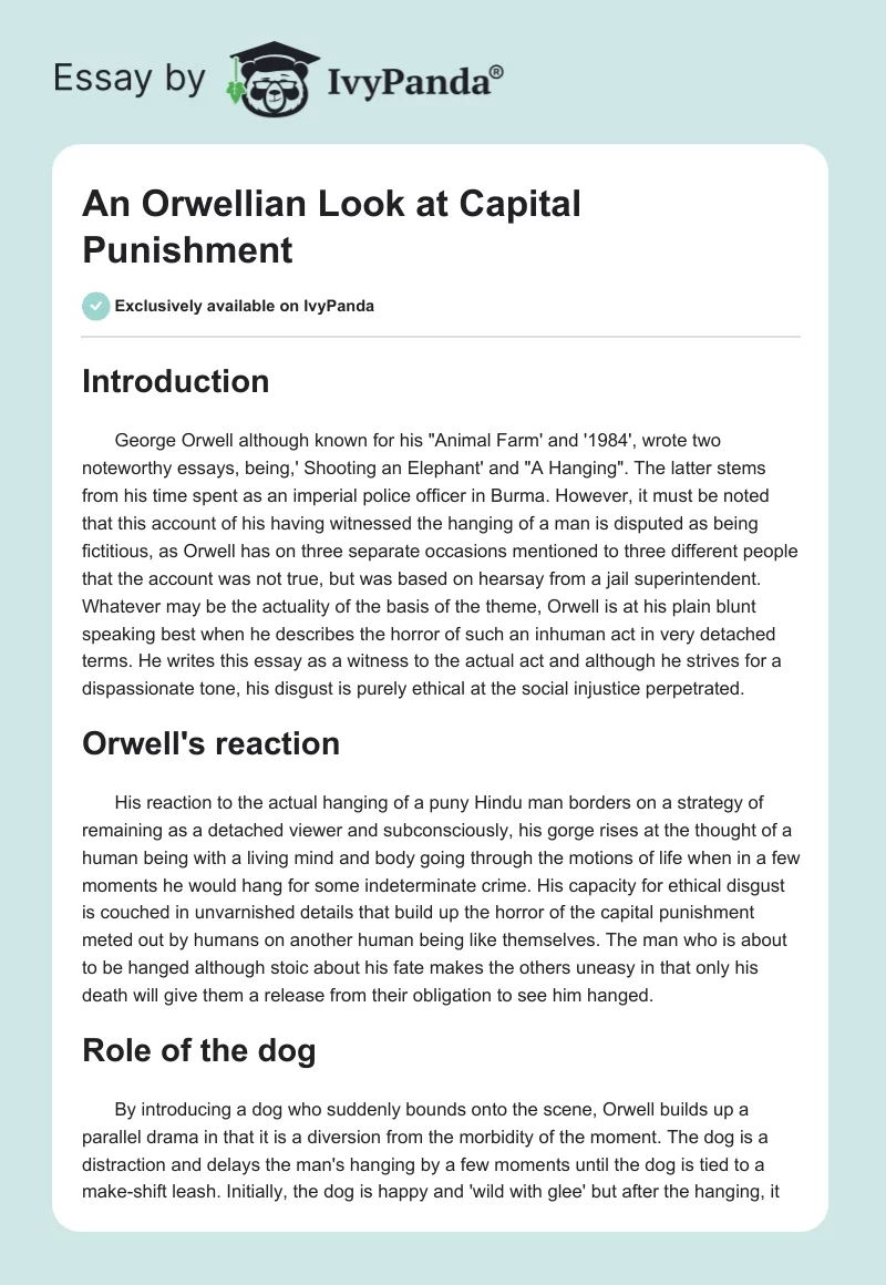 An Orwellian Look at Capital Punishment. Page 1