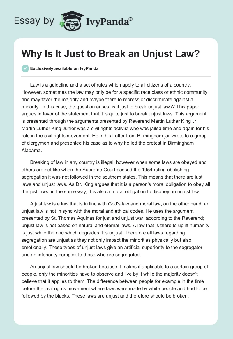 Why Is It Just to Break an Unjust Law?. Page 1