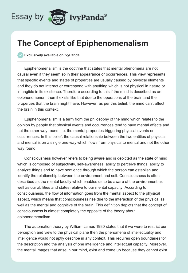 The Concept of Epiphenomenalism. Page 1