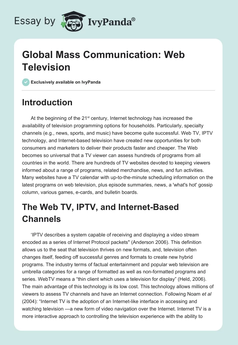 Global Mass Communication: Web Television. Page 1