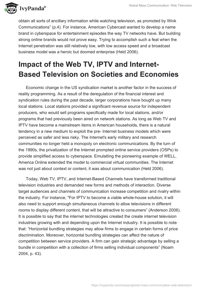 Global Mass Communication: Web Television. Page 2