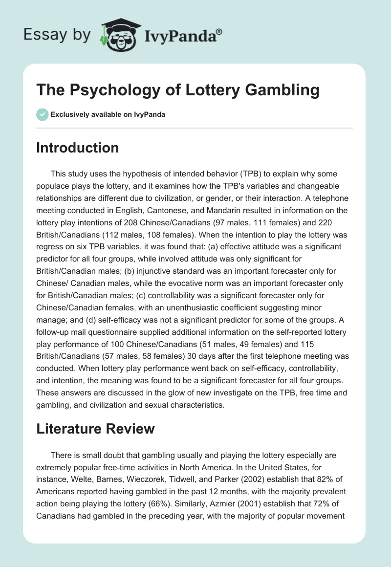 The Psychology of Lottery Gambling. Page 1