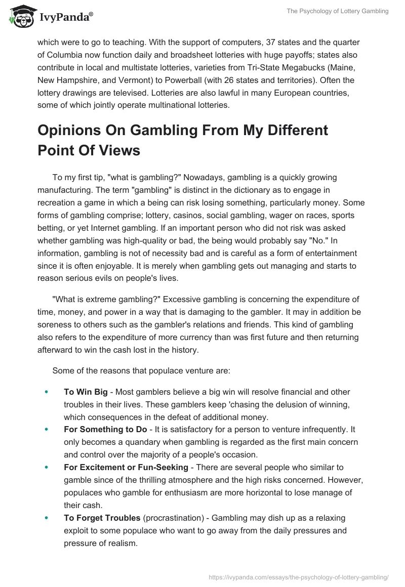 The Psychology of Lottery Gambling. Page 4