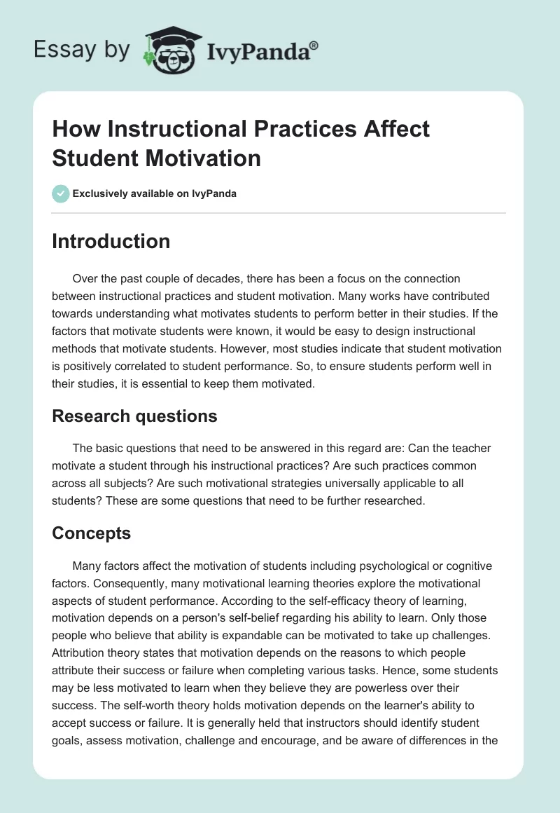 How Instructional Practices Affect Student Motivation. Page 1