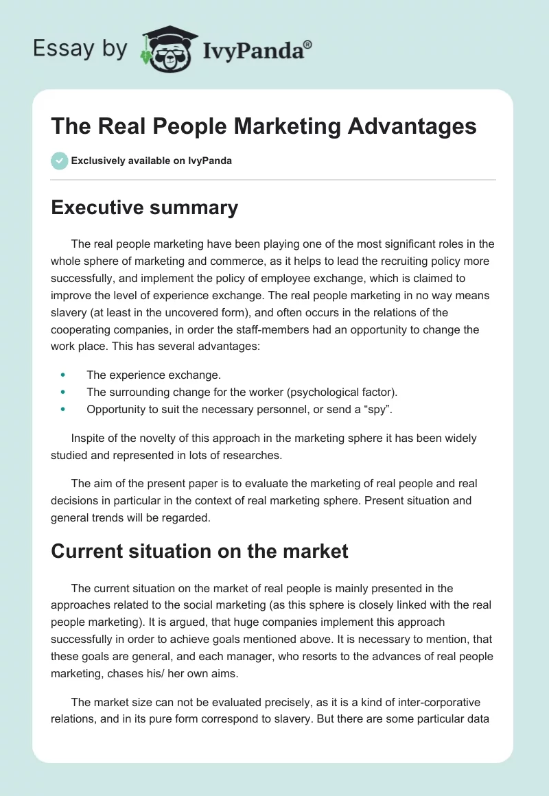 The Real People Marketing Advantages. Page 1