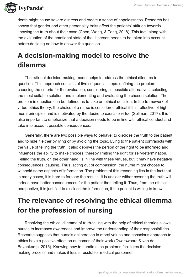 Virtue Ethics for Dilemmas in Nursing. Page 2