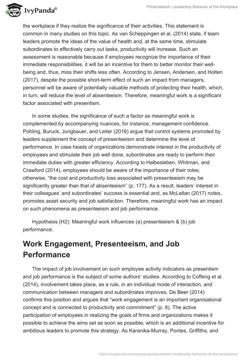 Presenteeism: Leadership Behavior at the Workplace. Page 4