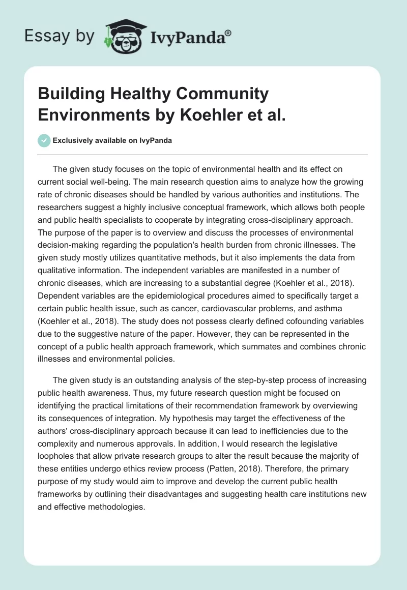 Building Healthy Community Environments by Koehler et al.. Page 1