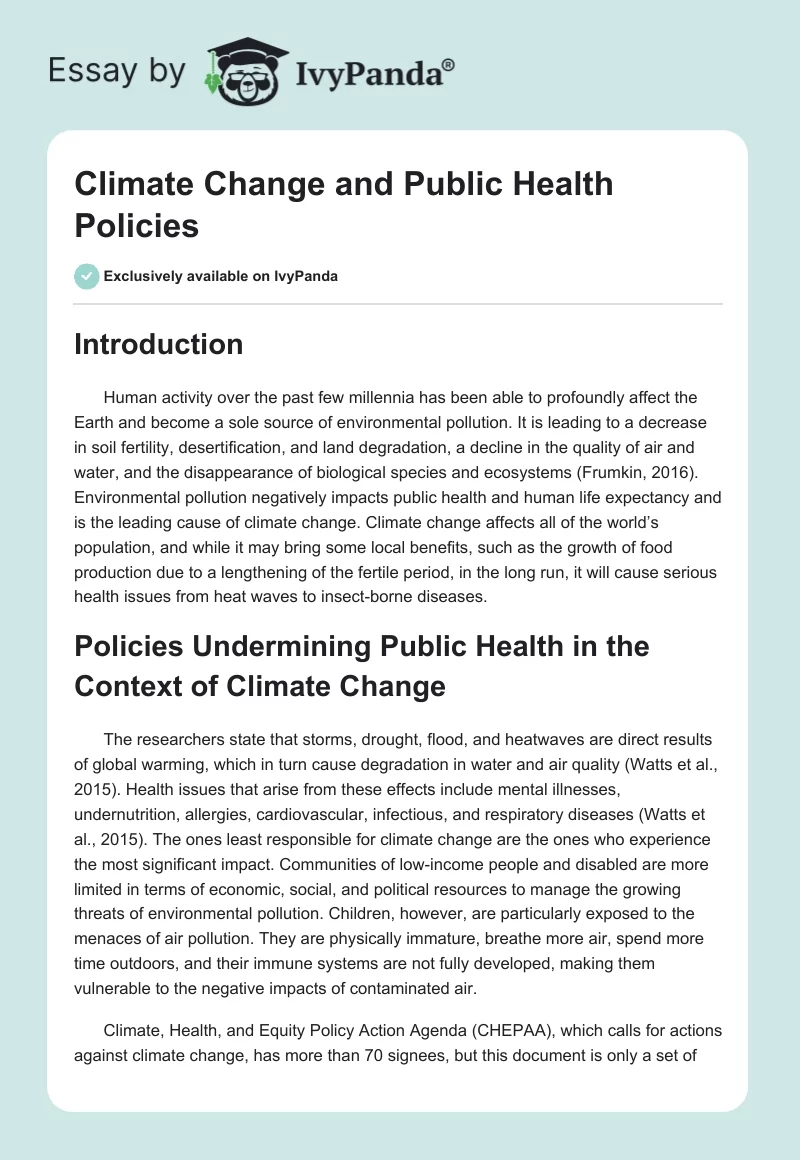 Climate Change and Public Health Policies. Page 1
