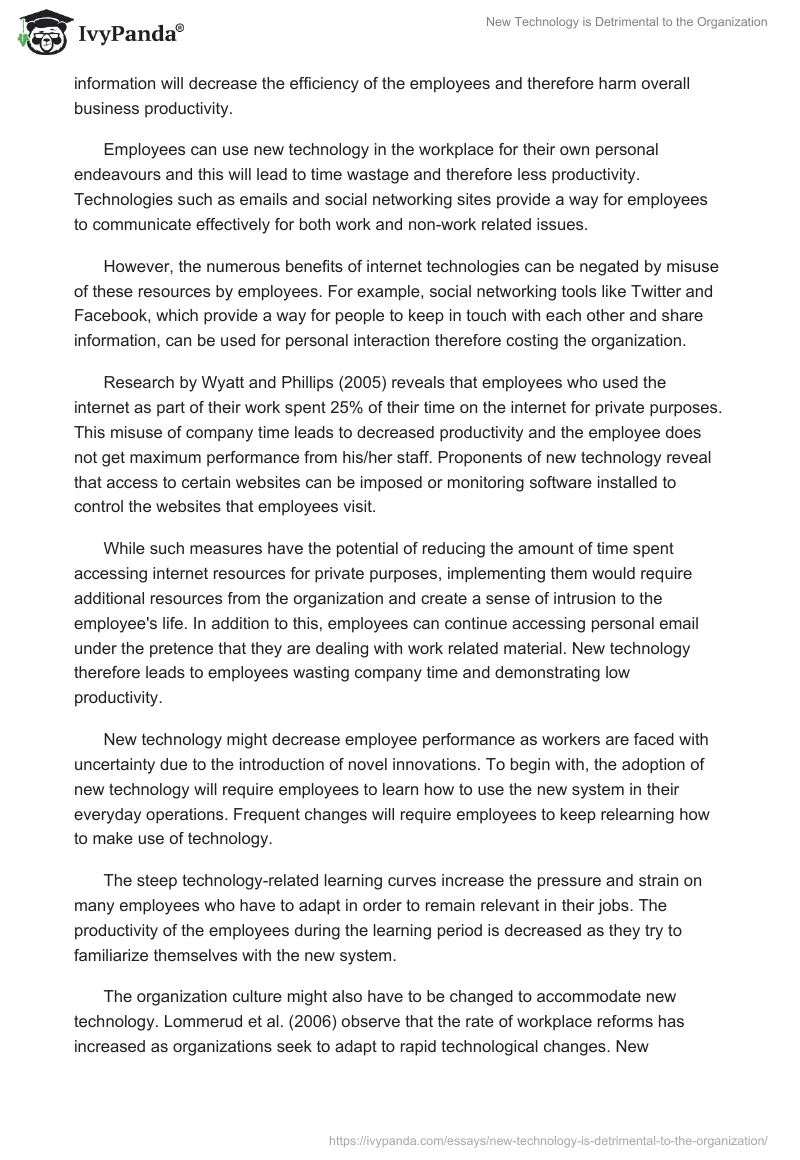New Technology is Detrimental to the Organization. Page 3