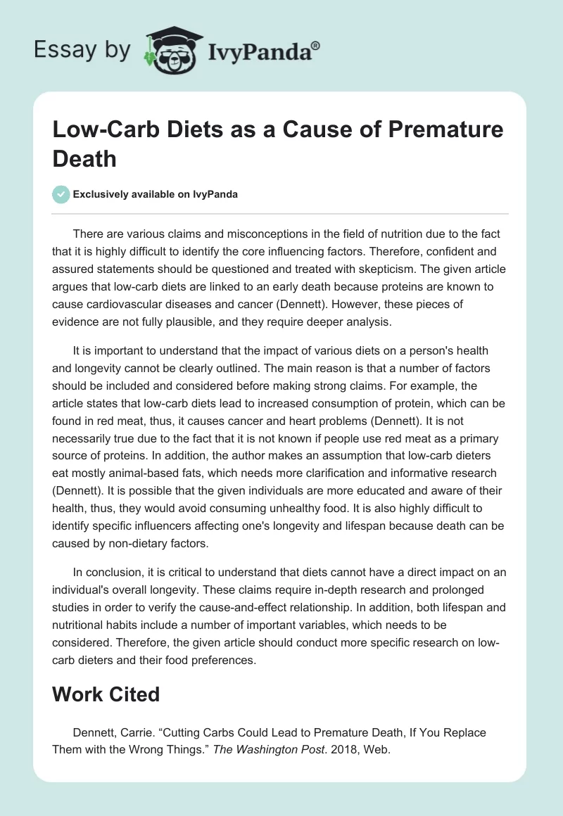 Low-Carb Diets as a Cause of Premature Death. Page 1