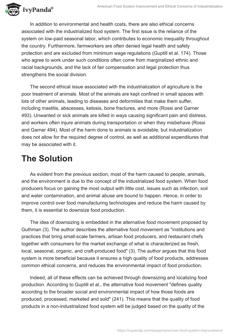 American Food System Improvement and Ethical Concerns of Industrialization. Page 2