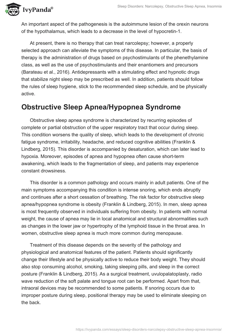 Sleep Disorders: Narcolepsy, Obstructive Sleep Apnea, Insomnia. Page 2