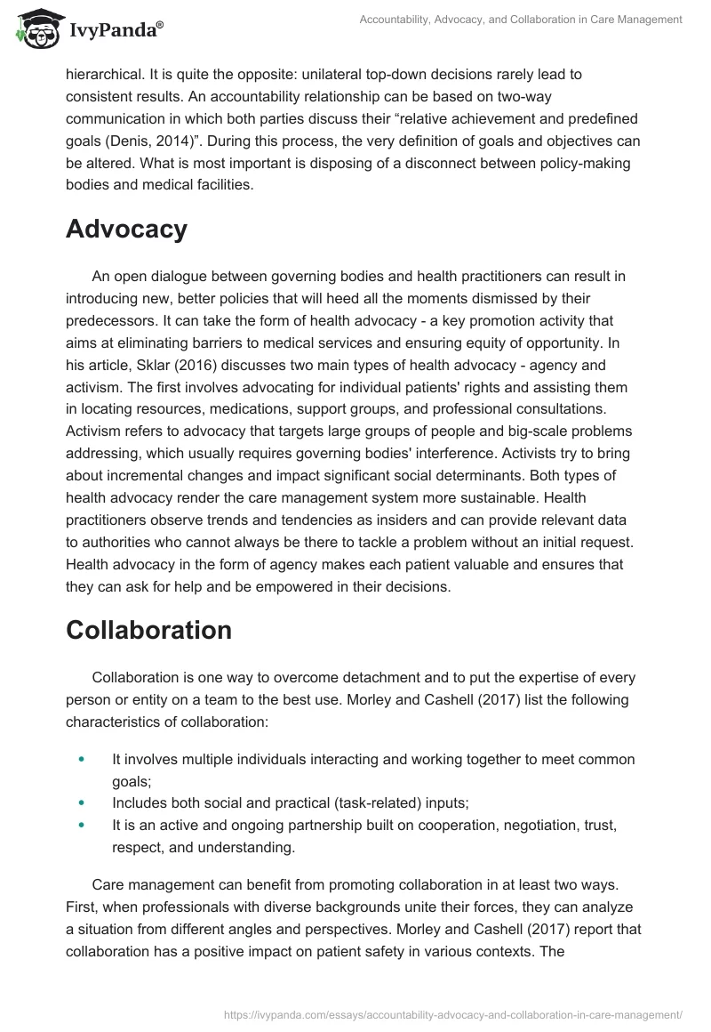 Accountability, Advocacy, and Collaboration in Care Management. Page 2