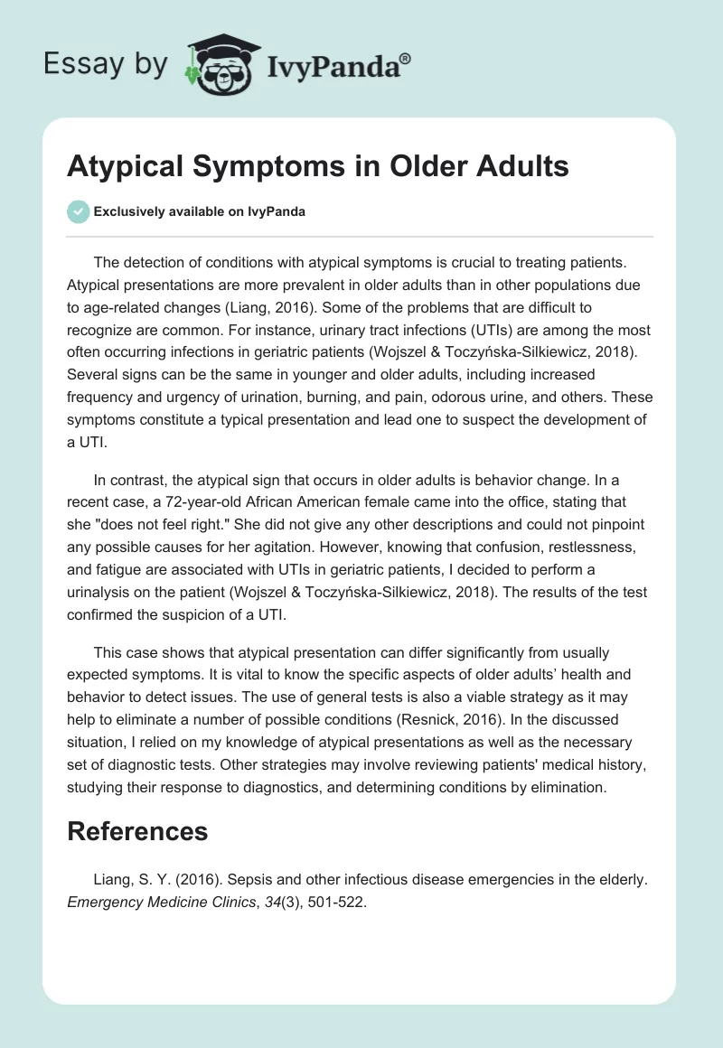 Atypical Symptoms in Older Adults. Page 1