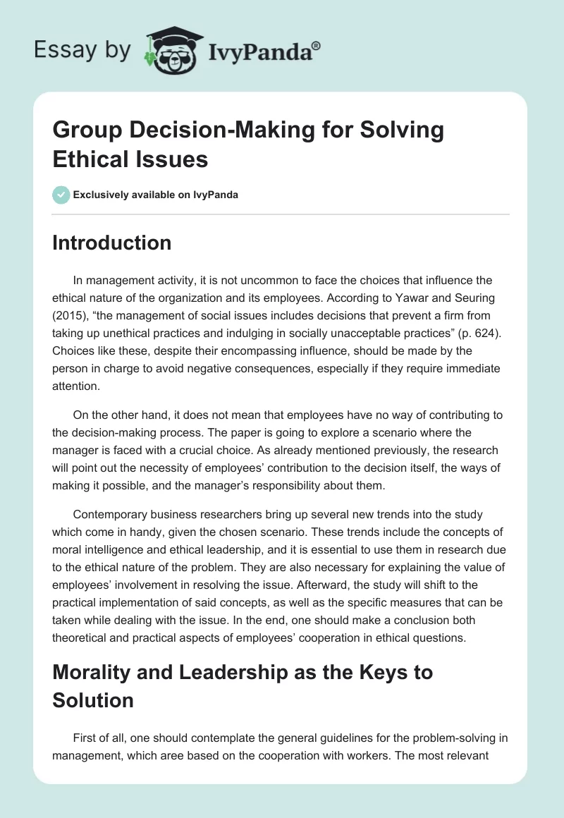 Group Decision-Making for Solving Ethical Issues. Page 1
