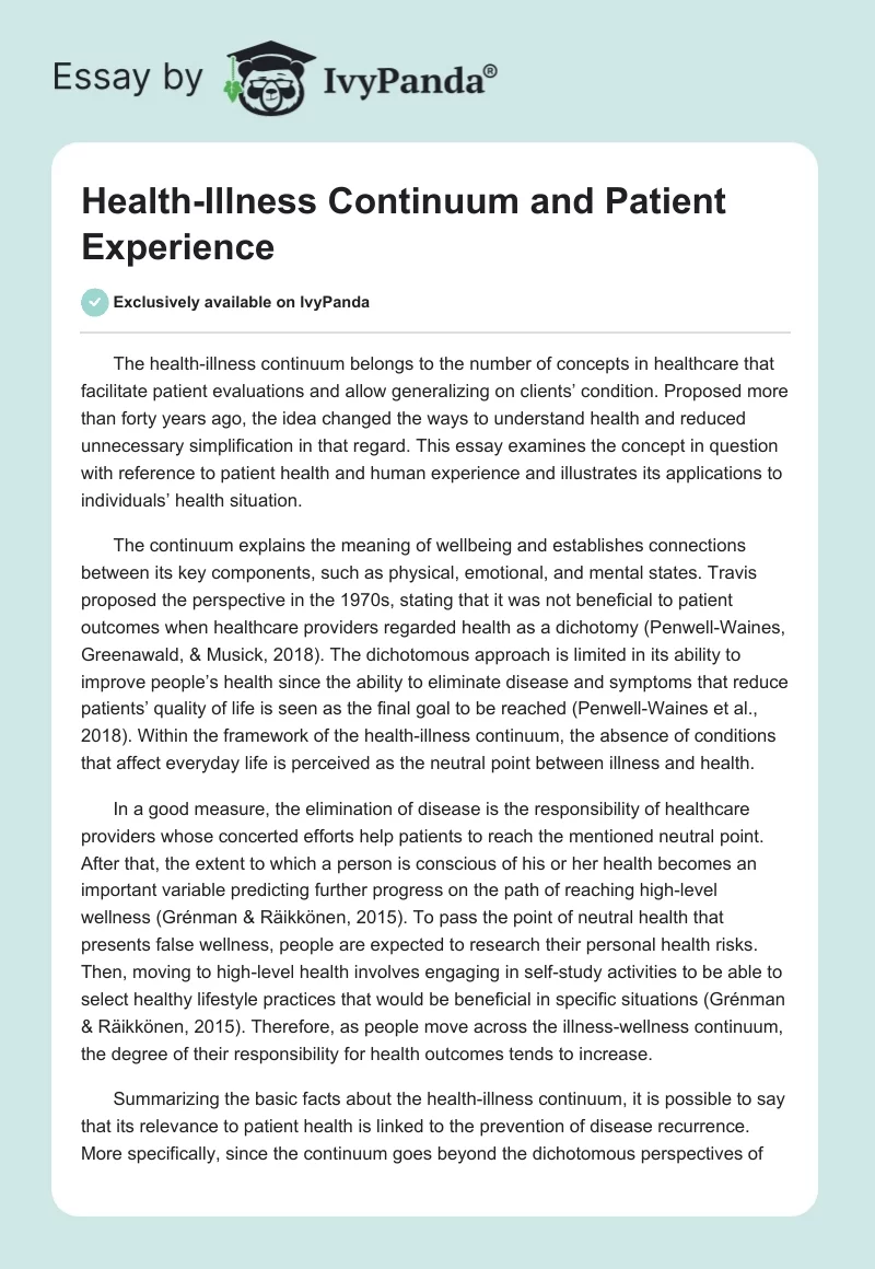 Health-Illness Continuum and Patient Experience. Page 1