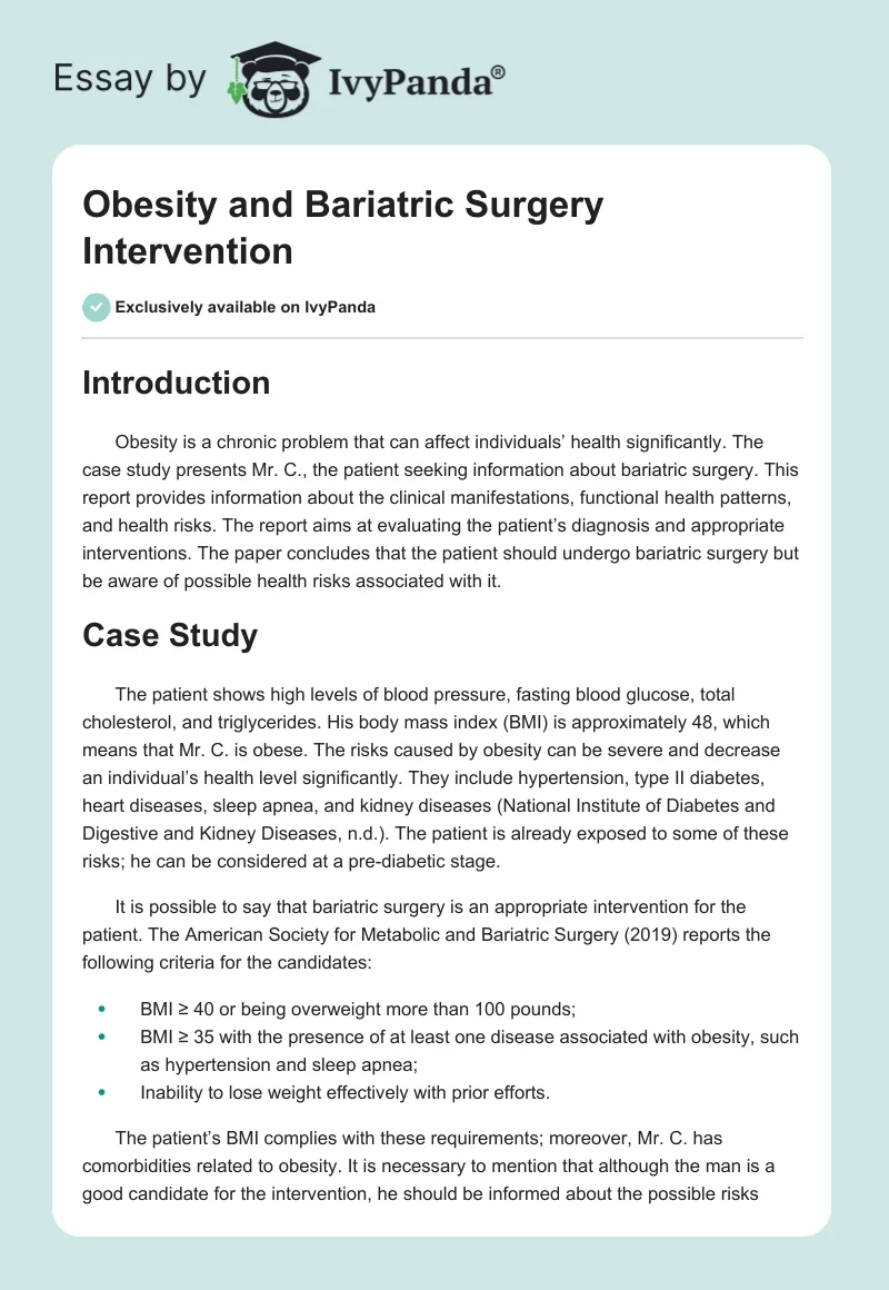 Obesity and Bariatric Surgery Intervention. Page 1