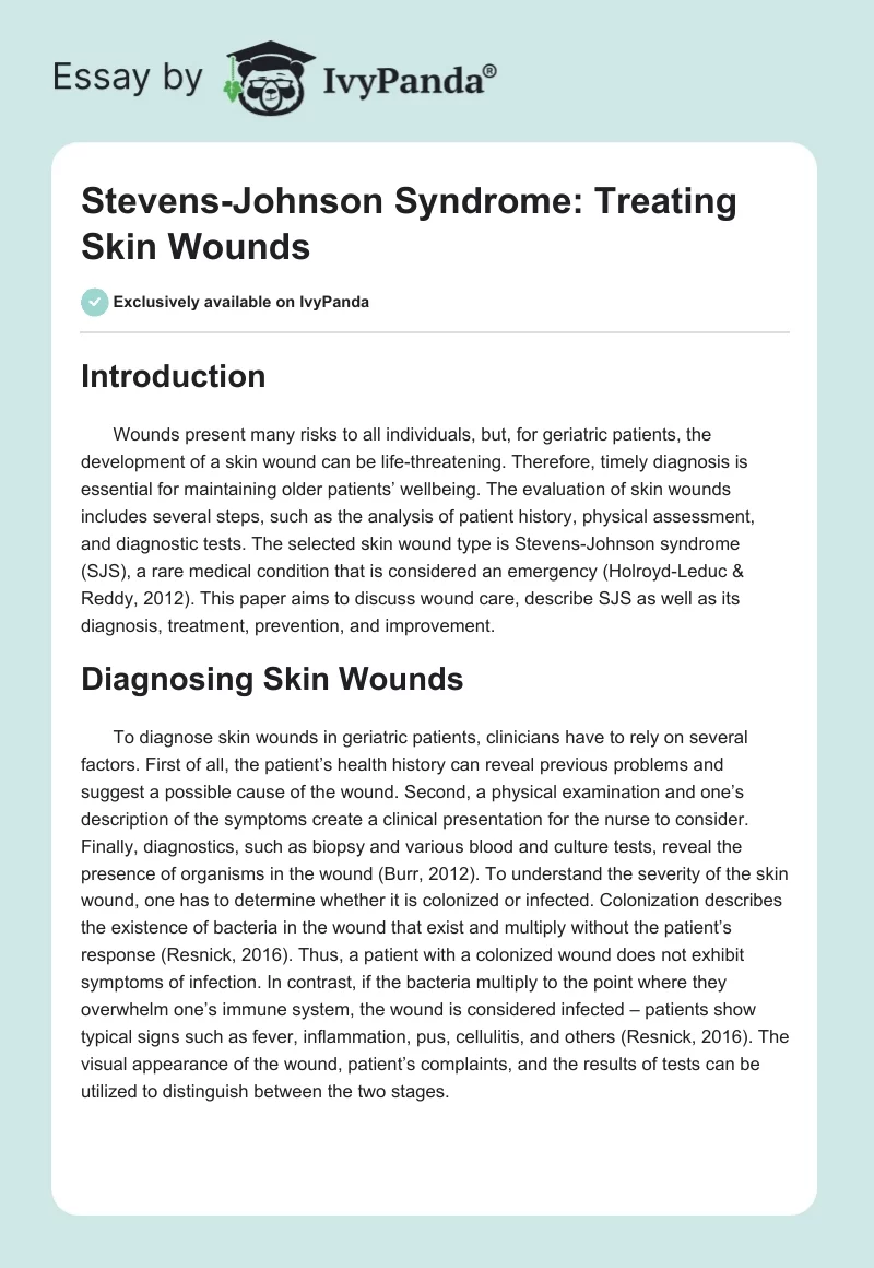 Stevens-Johnson Syndrome: Treating Skin Wounds. Page 1