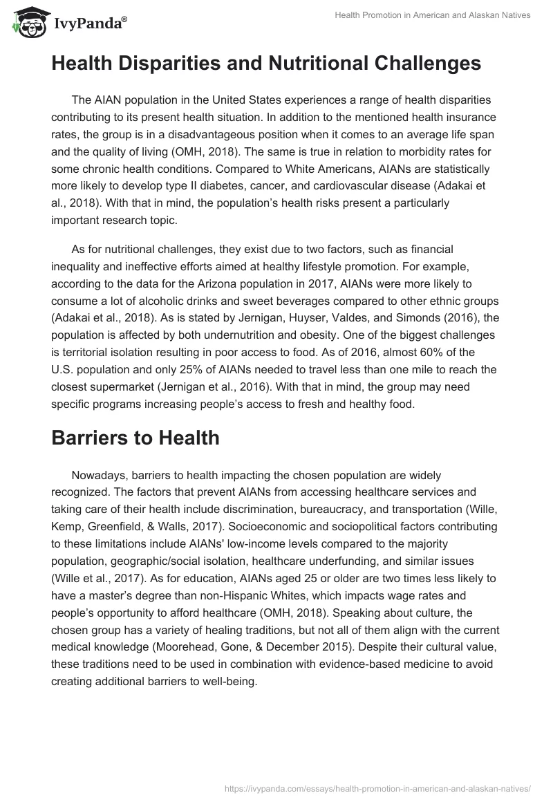 Health Promotion in American and Alaskan Natives. Page 2
