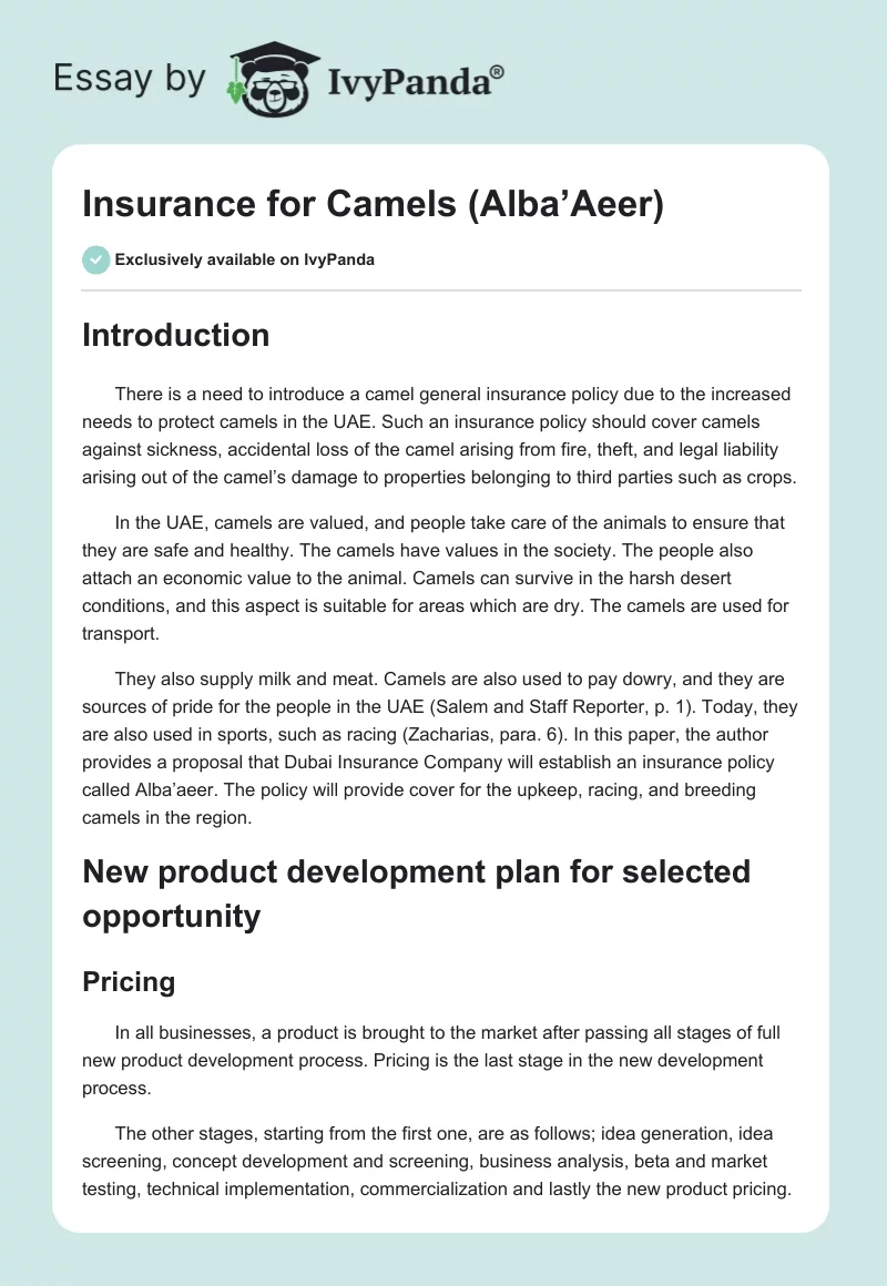 Insurance for Camels (Alba’Aeer). Page 1