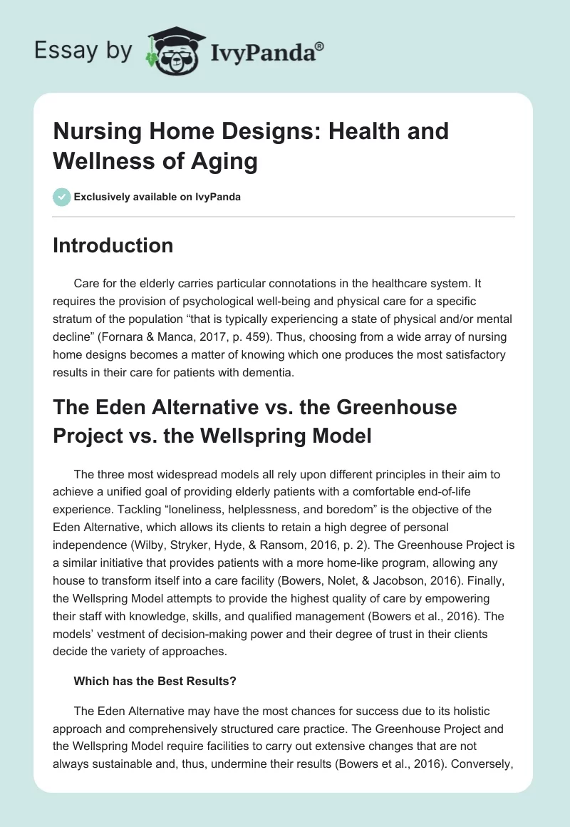 Nursing Home Designs: Health and Wellness of Aging. Page 1