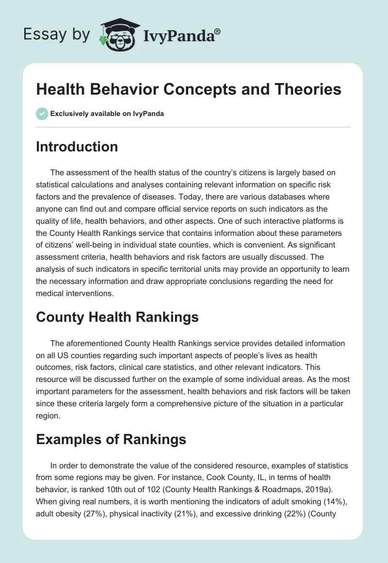 Health Behavior Concepts and Theories. Page 1