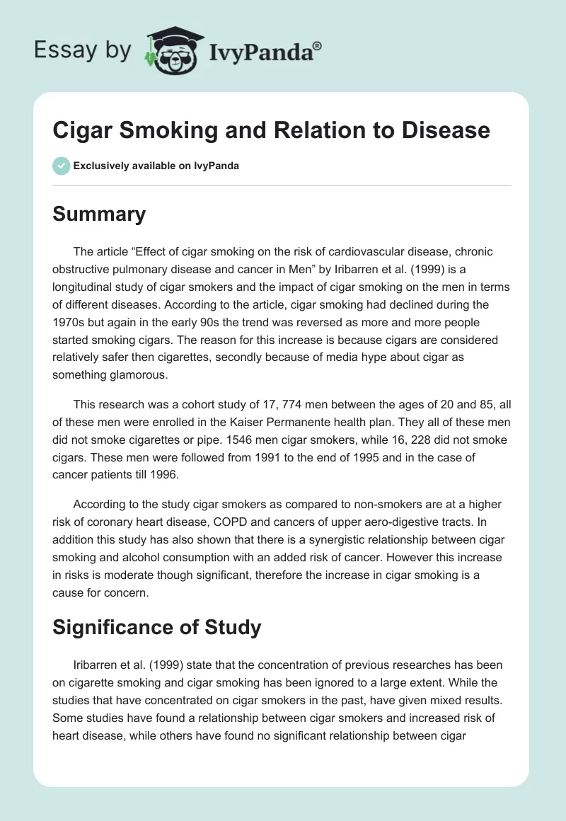 Cigar Smoking and Relation to Disease. Page 1