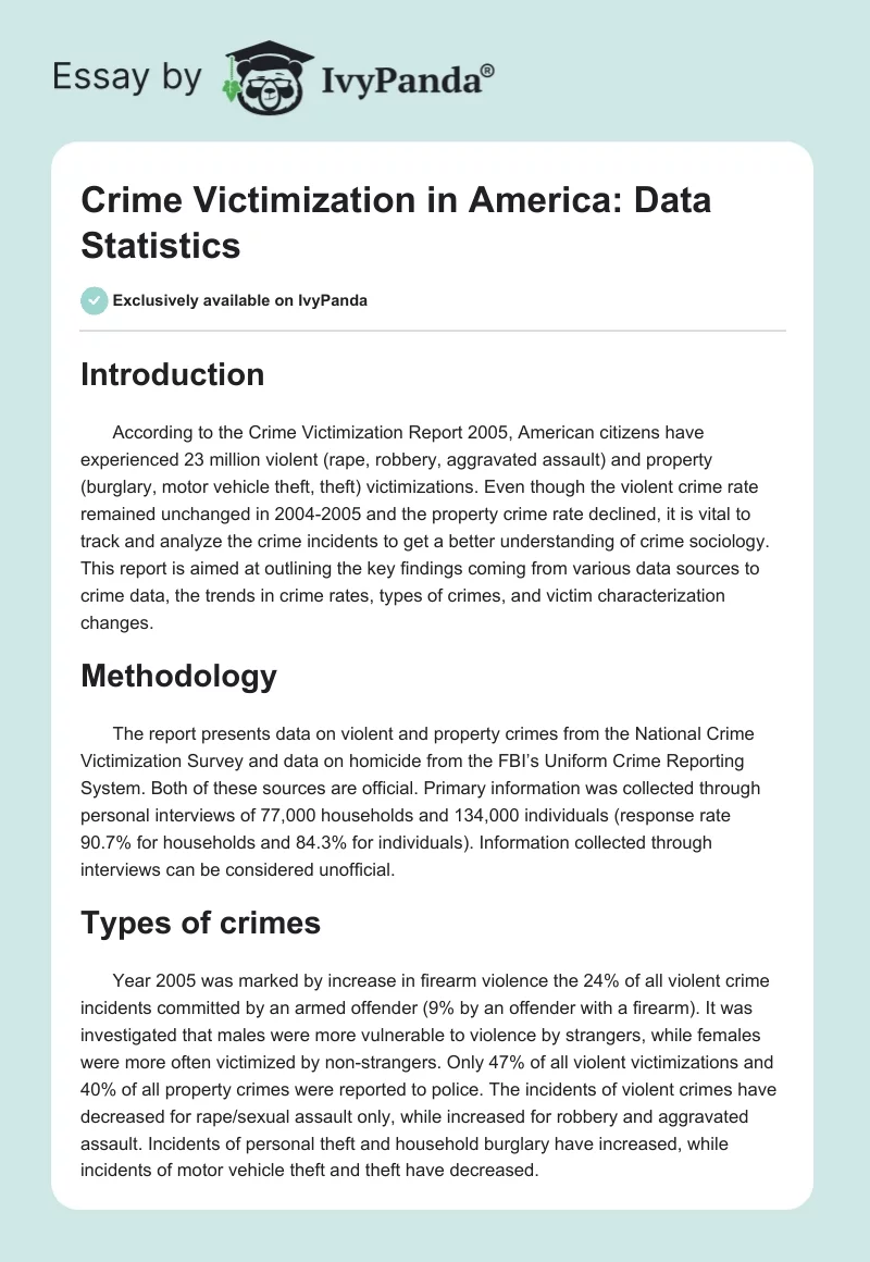 Crime Victimization in America: Data Statistics. Page 1
