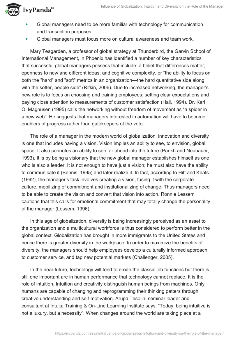 Influence of Globalization, Intuition and Diversity on the Role of the Manager. Page 3