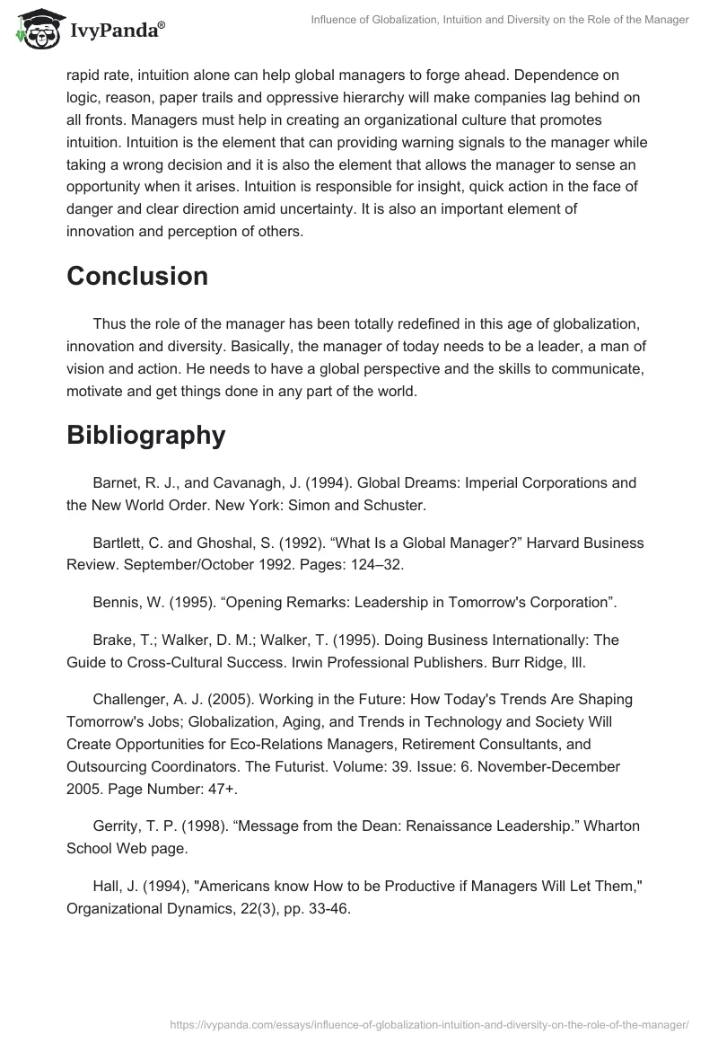 Influence of Globalization, Intuition and Diversity on the Role of the Manager. Page 4