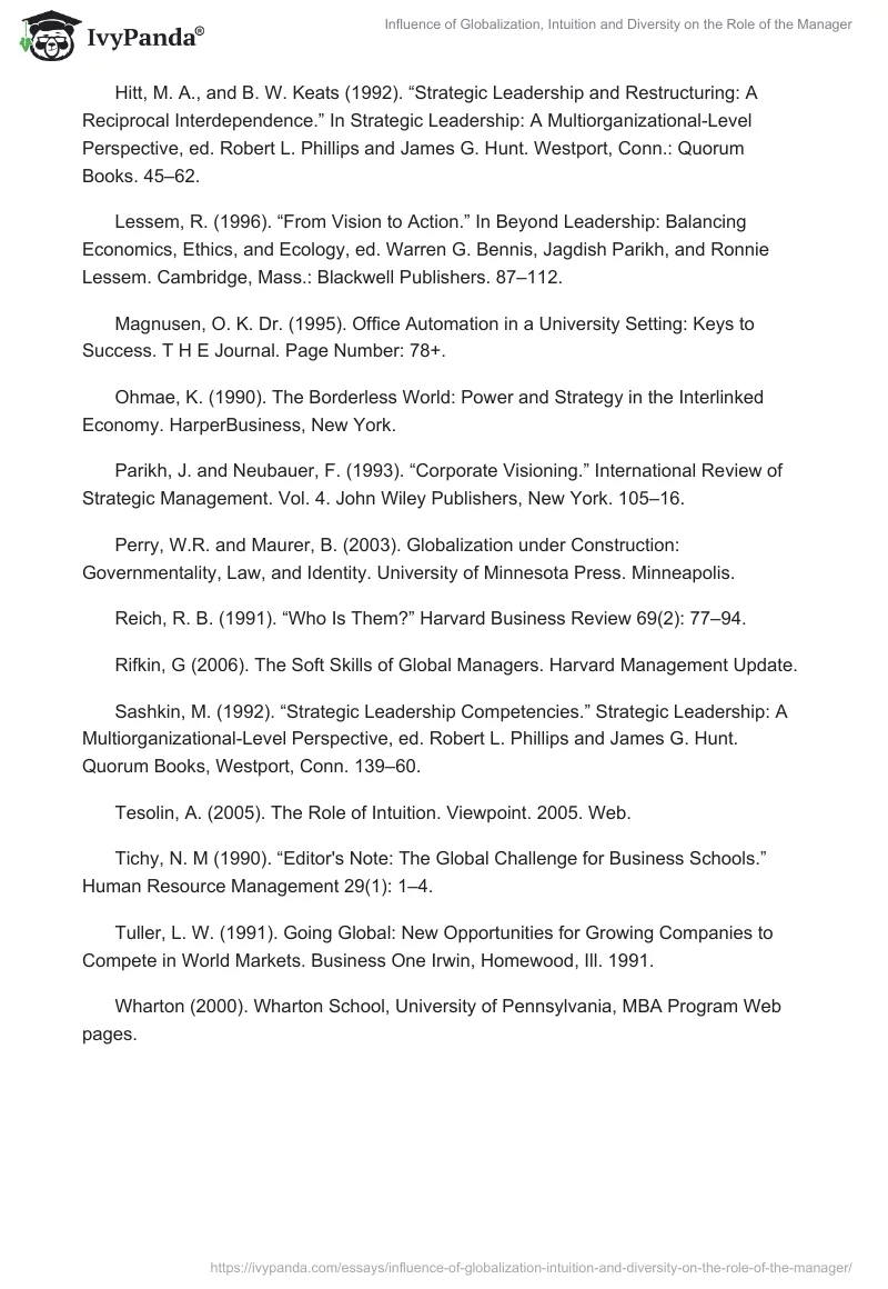Influence of Globalization, Intuition and Diversity on the Role of the Manager. Page 5