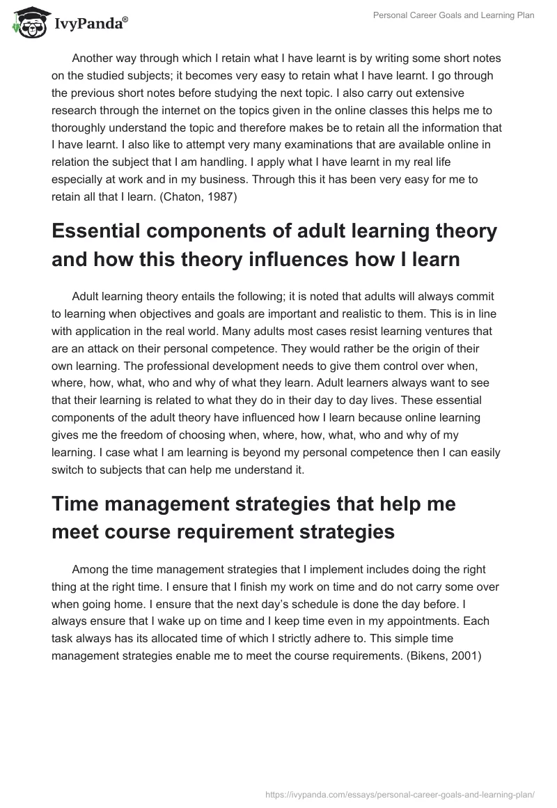 Personal Career Goals and Learning Plan. Page 3