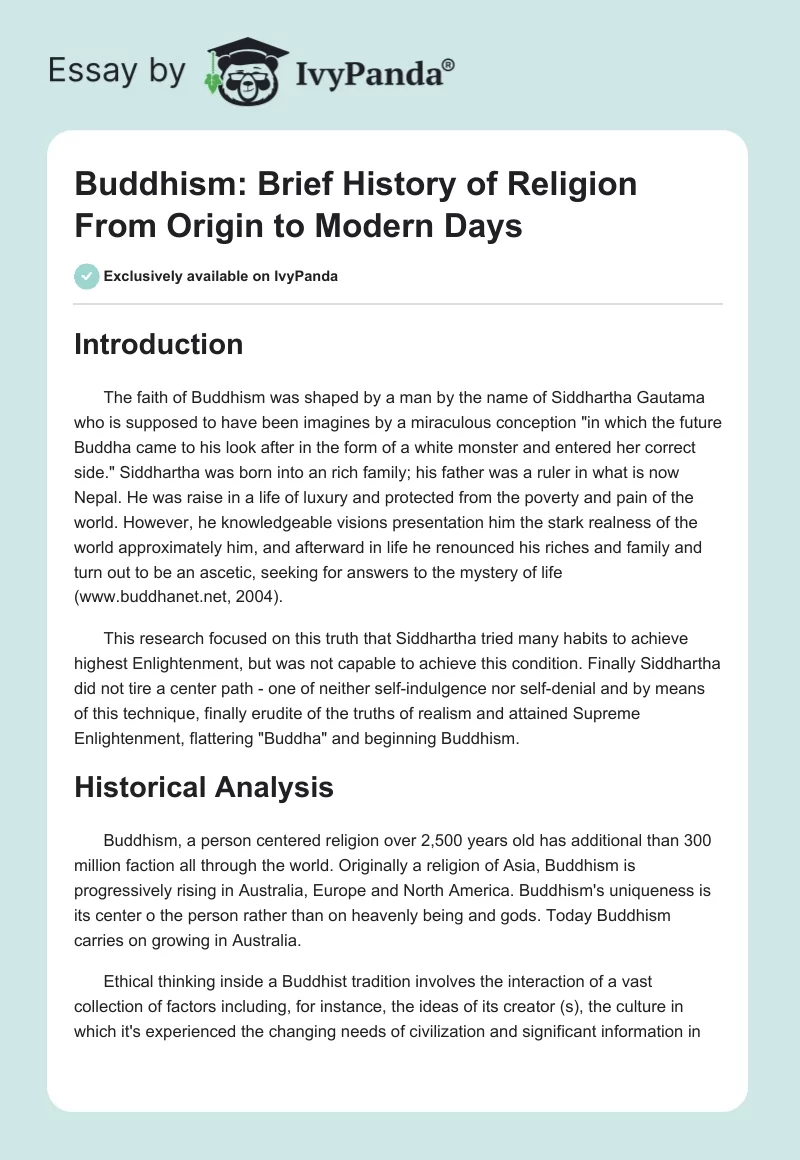 Buddhism: Brief History of Religion From Origin to Modern Days. Page 1
