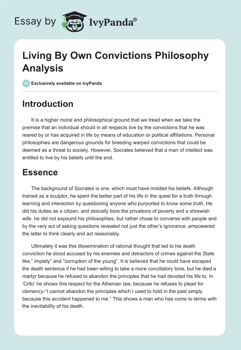 Living By Own Convictions Philosophy Analysis. Page 1