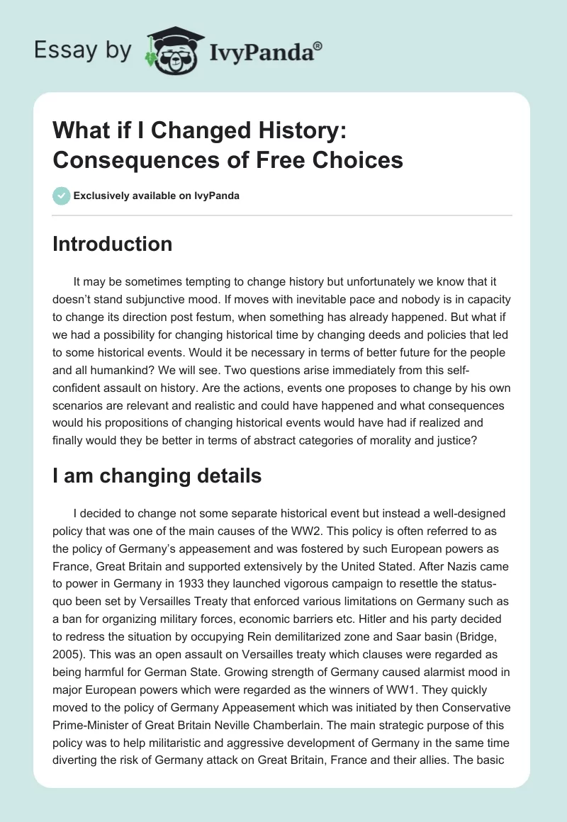 What if I Changed History: Consequences of Free Choices. Page 1