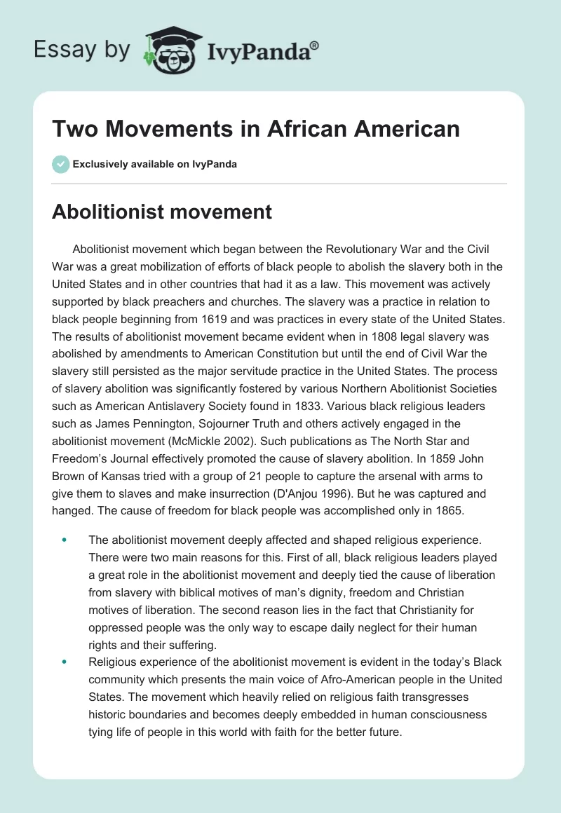 Two Movements in African American. Page 1