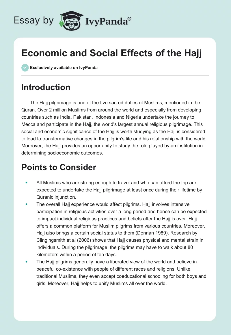 Economic and Social Effects of the Hajj. Page 1