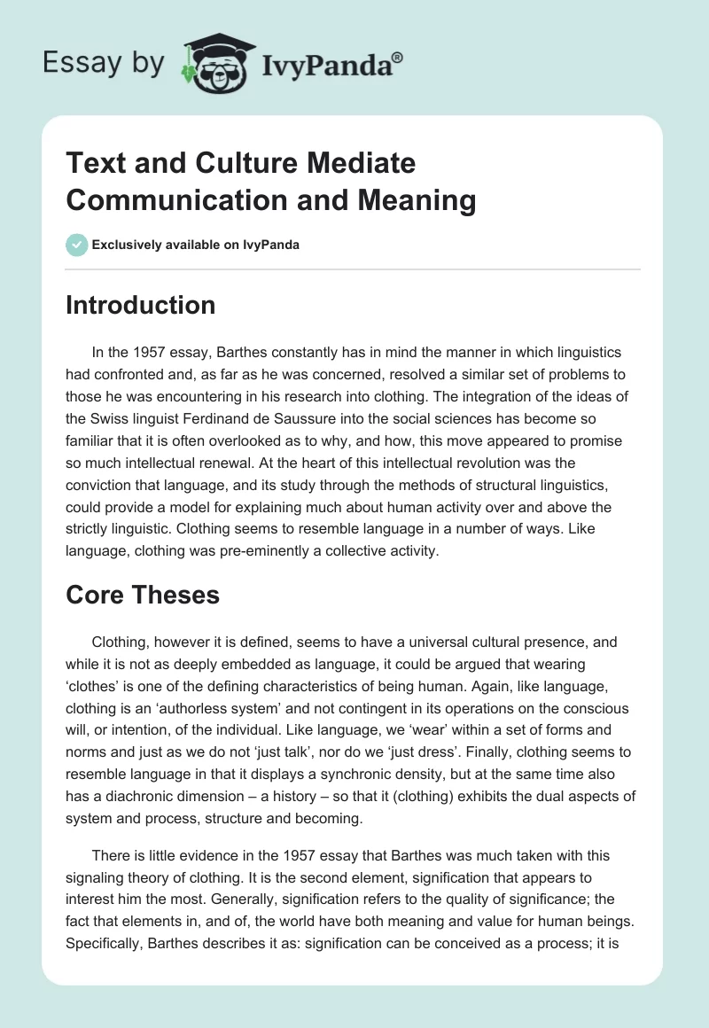 Text and Culture Mediate Communication and Meaning. Page 1